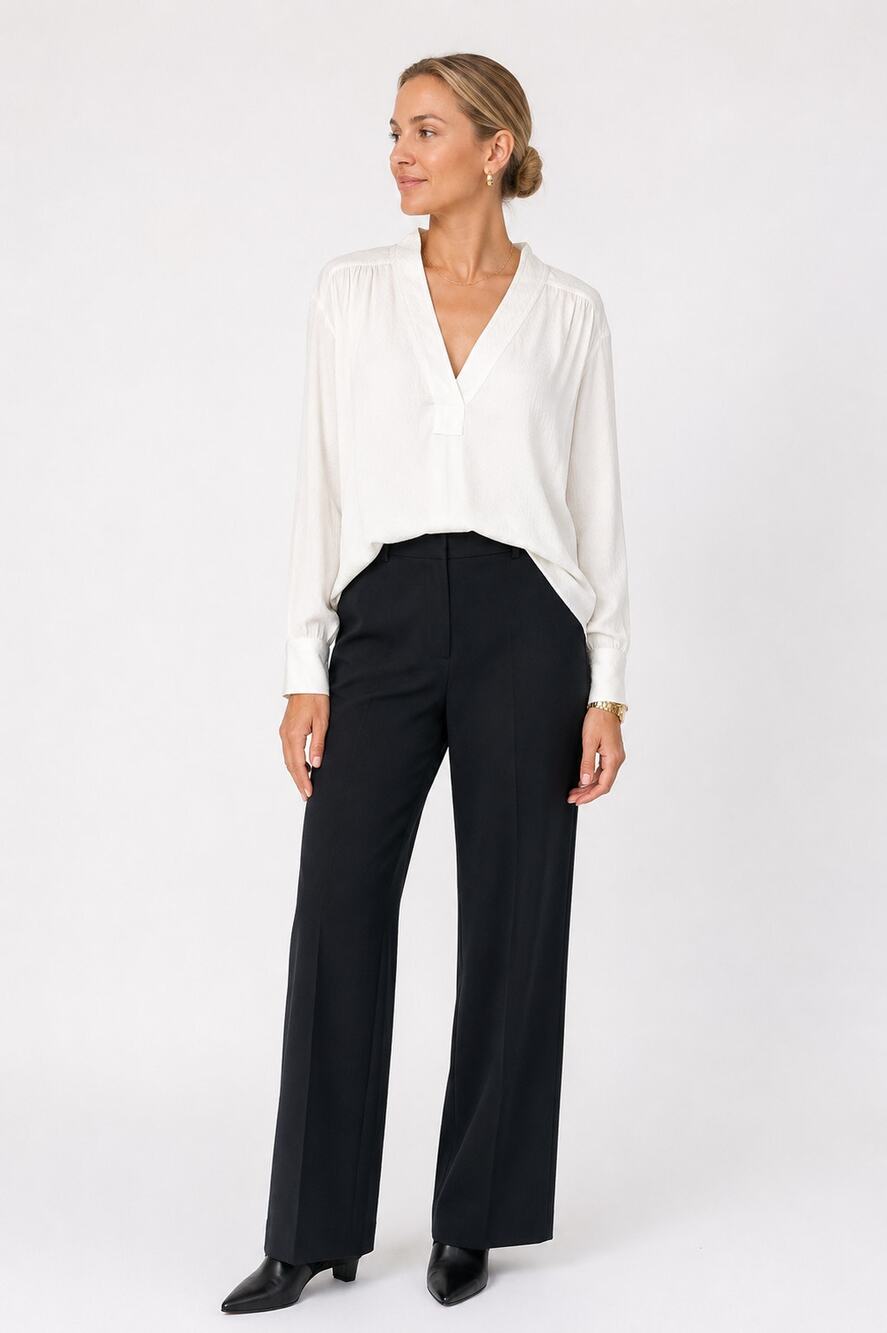 Helmut Lang Cream V Neck Blouse S Long Sleeve Draped Minimalist Quiet Luxury Top